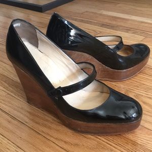 Black patent Christian Louboutin wedge Mary Janes